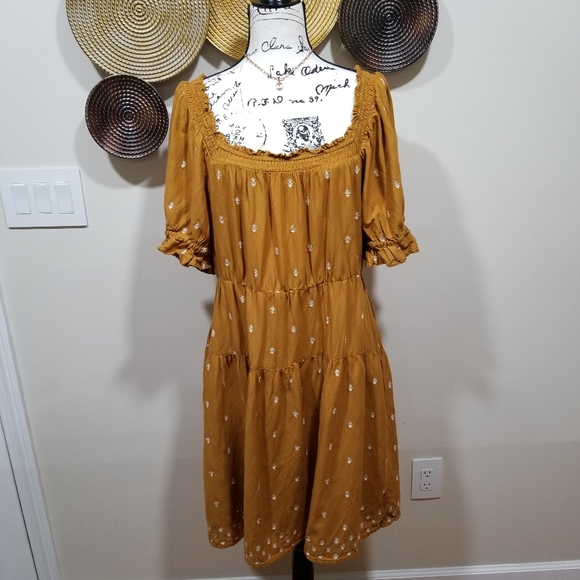 OLD NAVY Boho Off Shoulder Dress Color Ocher SIZE L TALL. - Picture 3 of 17